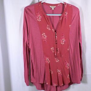 Lucky Brand Red Floral Popover V-Neck Blouse Womens‎ Large Boho Cottagecore